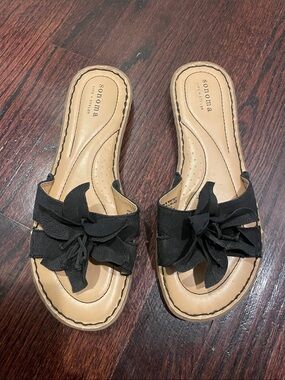 Sonoma Black Floral Bow Slide Mules with Tan Insole